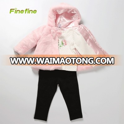 Wholesale Winter Baby Child Clothes 3 Pieces Girls Coat Set